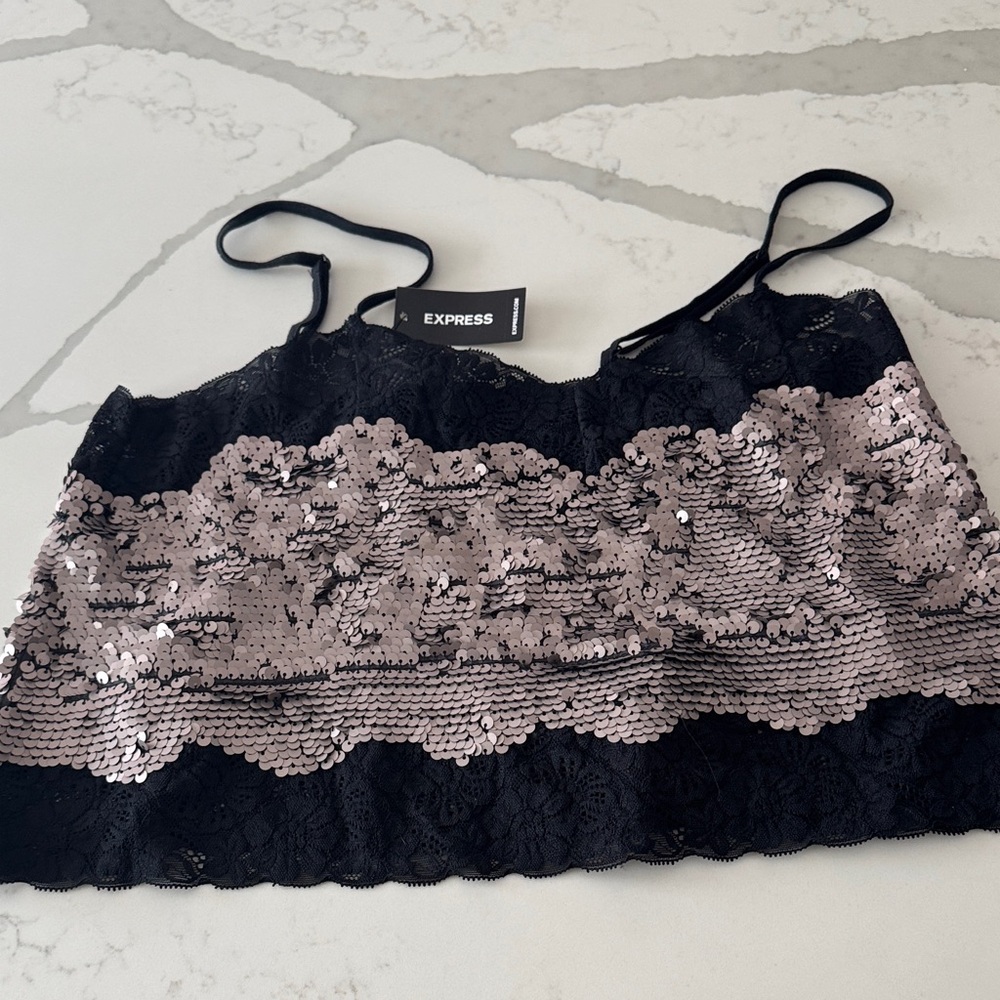 Express Black and Pink Sequin Lace Bandeau